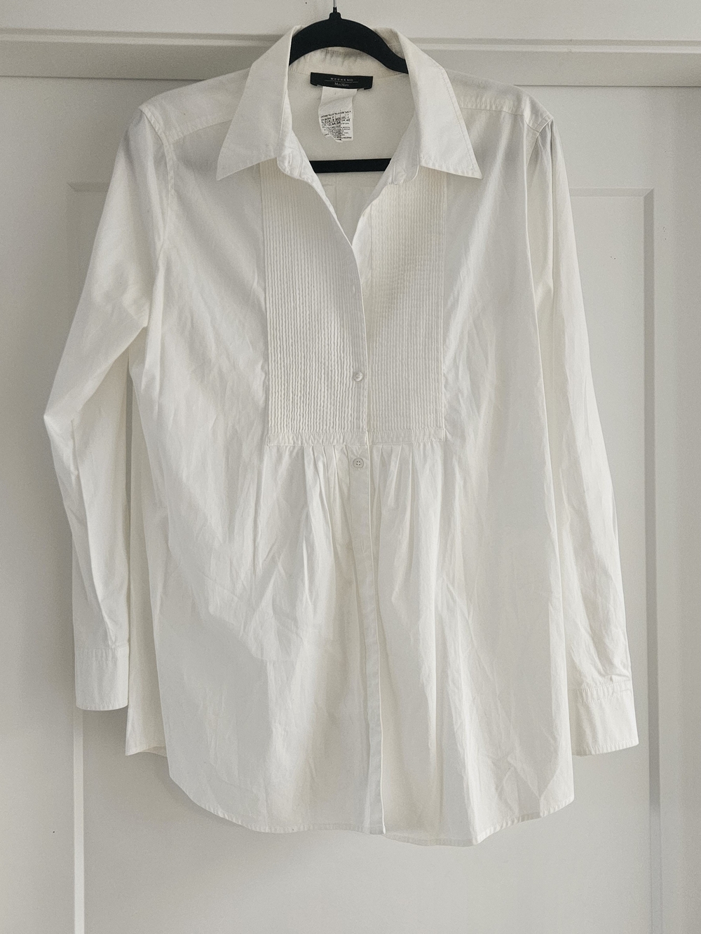 Weekend Max Mara White Cotton Pintuck Pleated Bib Button-Down Shirt Size US 12